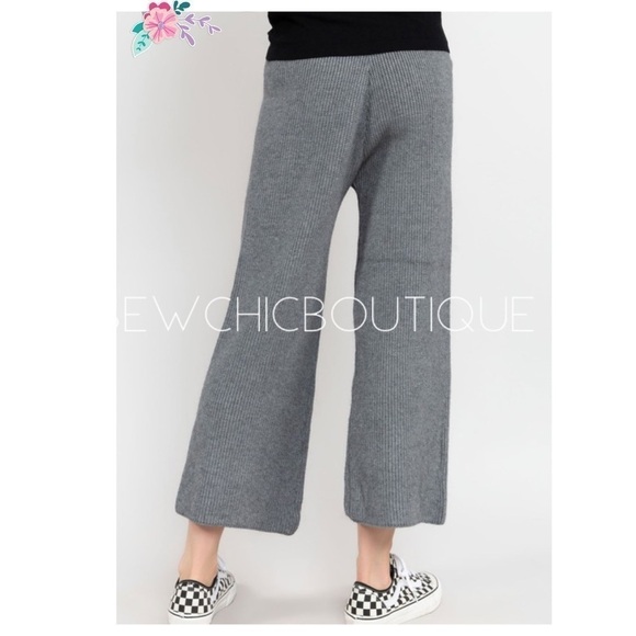 Rib Texture Bell Bottom Sweater Pants Gray - Picture 4 of 5